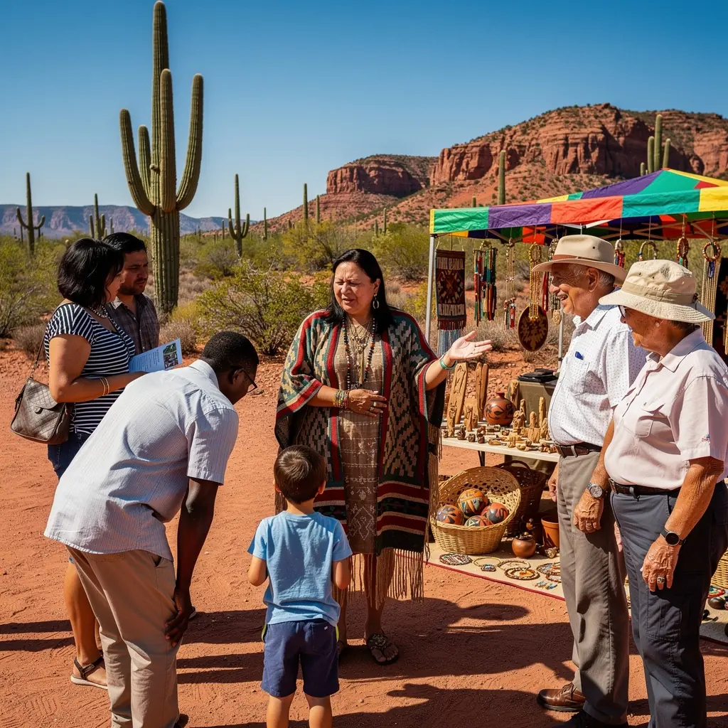 Przewodnik opowiada ciekawostki o kulturze i historii regionu podczas spaceru.